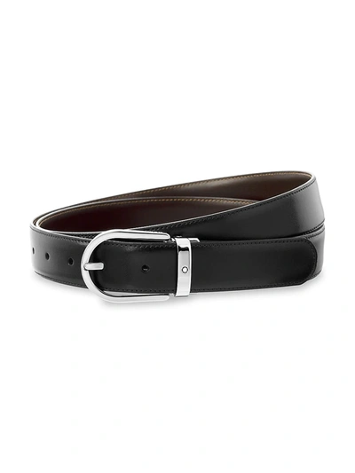 Shop Montblanc Men's Horseshoe Leather Buckle Belt In Black
