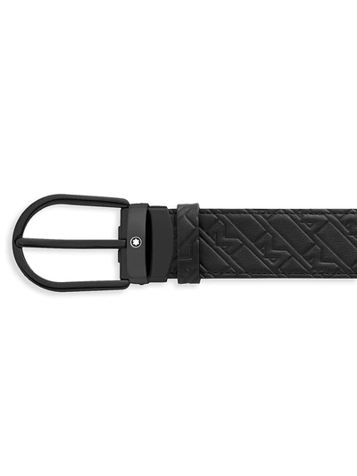 Shop Montblanc Men's Horseshoe Monogram Leather Belt In Black
