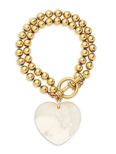Shop Brinker & Eliza Women's Heart On Your Sleeve 24k Goldplated Mother-of-pearl Bracelet In Yellow Gold