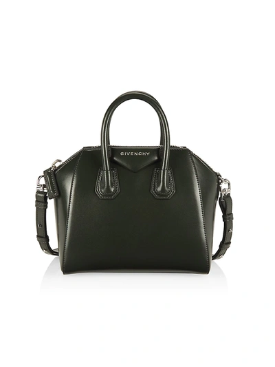 Shop Givenchy Mini Antigona Leather Satchel In Green Forest