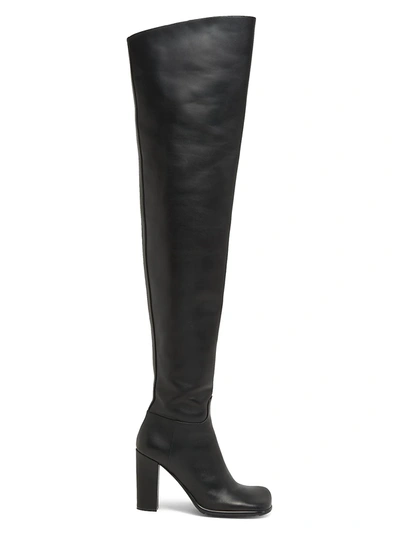 Shop Bottega Veneta Leather Square Toe Over-the-knee Boots In Black