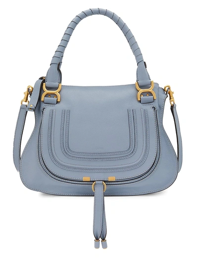 Shop Chloé Medium Marcie Leather Satchel In Ash Blue