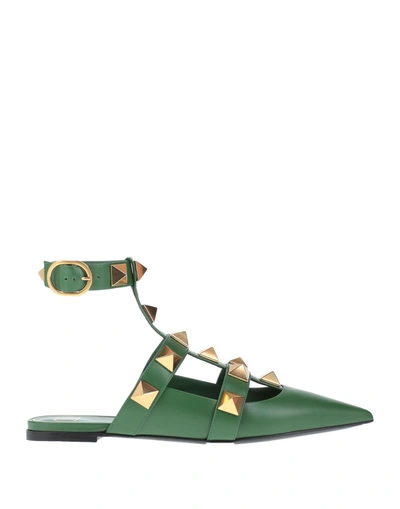 Shop Valentino Garavani Woman Ballet Flats Green Size 6.5 Soft Leather