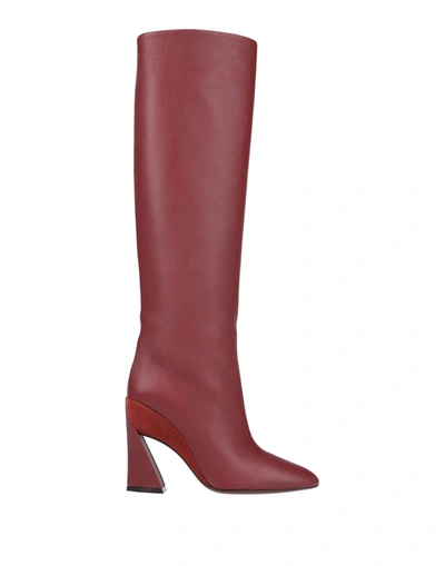 Shop Ferragamo Woman Boot Burgundy Size 5 Calfskin In Red