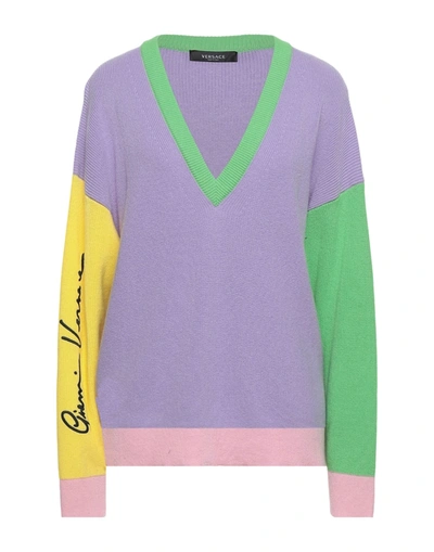 Shop Versace Woman Sweater Lilac Size 8 Cashmere, Polyester In Purple