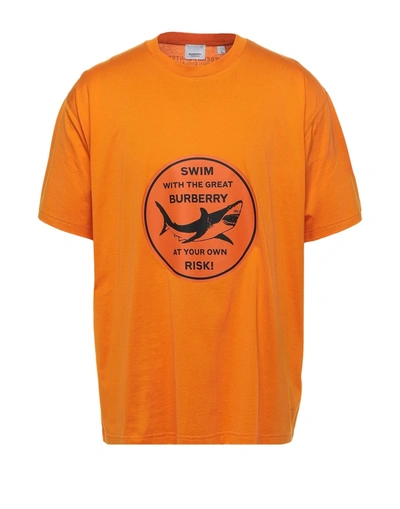 Shop Burberry Man T-shirt Orange Size S Cotton, Elastane