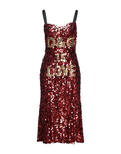 Shop Dolce & Gabbana Woman Midi Dress Burgundy Size 10 Polyester, Silk In Maroon