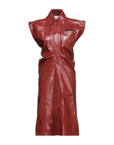 Shop Bottega Veneta Woman Midi Dress Rust Size 4 Lambskin In Red