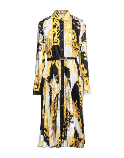 Shop Versace Woman Midi Dress Yellow Size 4 Polyester, Silk, Lambskin, Calfskin