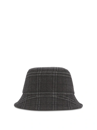 Shop Burberry Check Print Bucket Hat Charcoal Grey