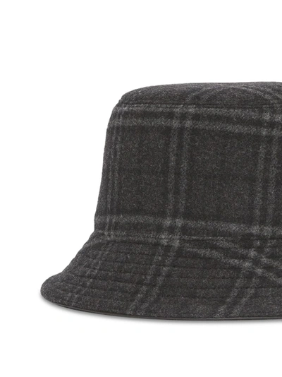 Shop Burberry Check Print Bucket Hat Charcoal Grey