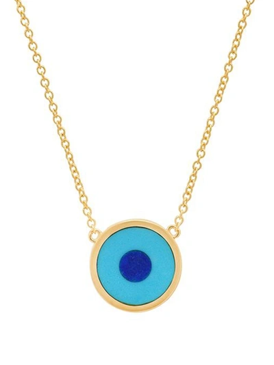 Shop Jennifer Meyer 18k Yellow Gold & Turquoise With Lapis Center Mini Evil Eye Necklace