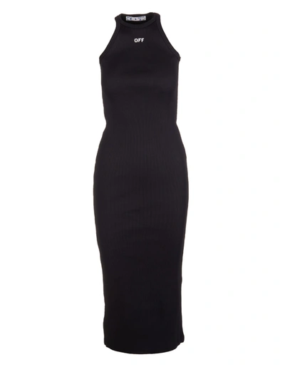 Shop Off-white Black Ribbed Knit Midi Dress Woman In Nero