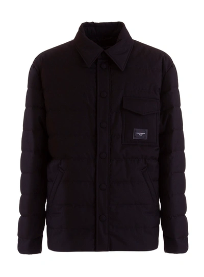 Shop Dolce & Gabbana Logo-patch Quilted Padded Jacket In Nero