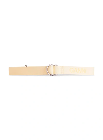 Shop Ganni Logo Embroidered Belt In Giallo