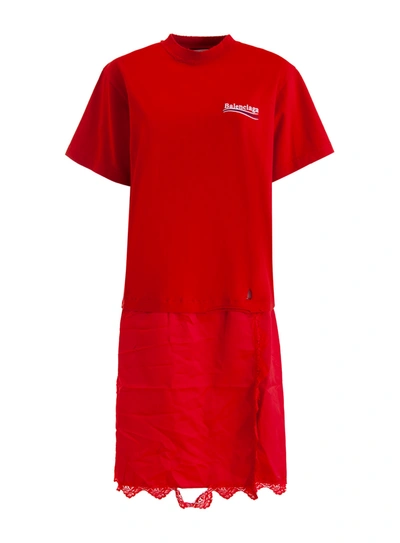 Shop Balenciaga Political Campaign Slip Dress T-shirt In Red In Rosso