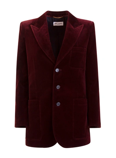 Shop Saint Laurent Red Velvet Tuxedo Jacket In Rosso