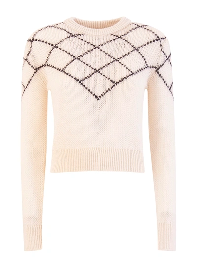 Shop Saint Laurent Jacquard Cropped Sweater In Neutrals