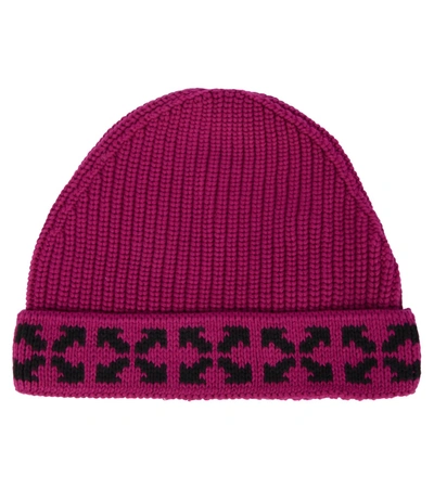 Shop Off-white Arrows Knitted Cotton Beanie In Pink