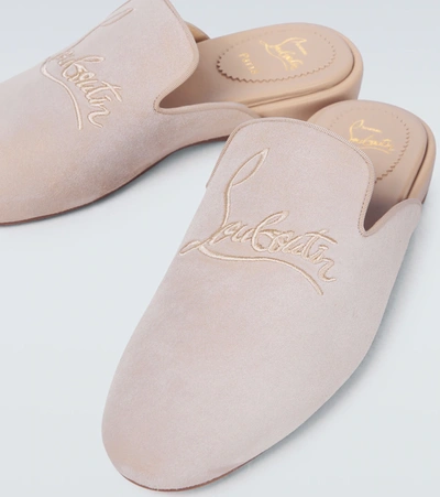 Christian Louboutin Navy Coolito Flat Mules In Beige