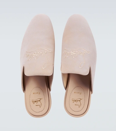 Christian Louboutin Navy Coolito Flat Mules In Beige