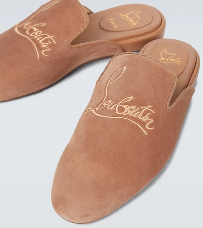 Christian Louboutin Navy Coolito Flat Mules In Brown