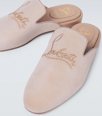Christian Louboutin Navy Coolito Flat Mules In Beige