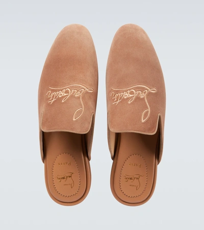 Christian Louboutin Navy Coolito Flat Mules In Brown