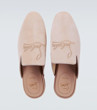 Christian Louboutin Navy Coolito Flat Mules In Beige
