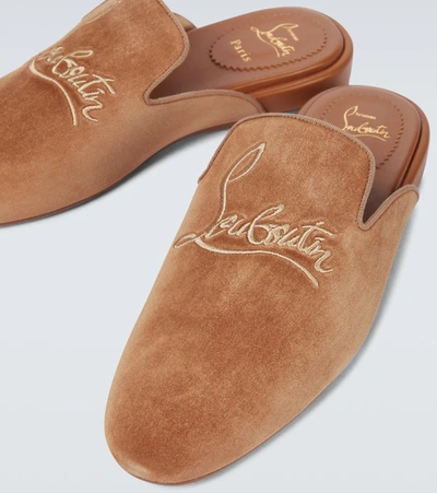 Christian Louboutin Navy Coolito Flat Mules In Brown