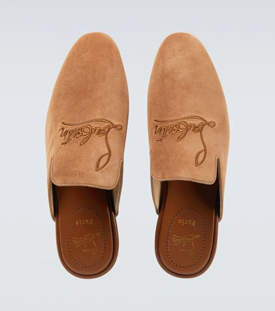 Christian Louboutin Navy Coolito Flat Mules In Brown
