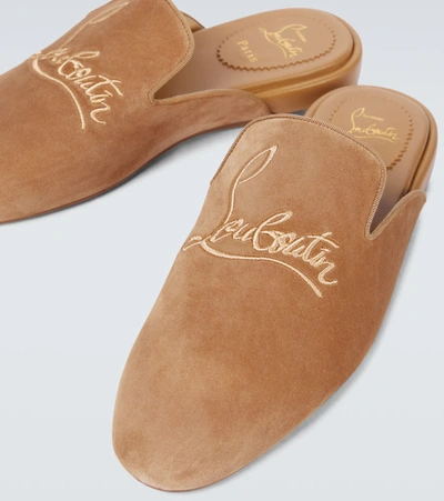 Christian Louboutin Navy Coolito Flat Mules In Brown