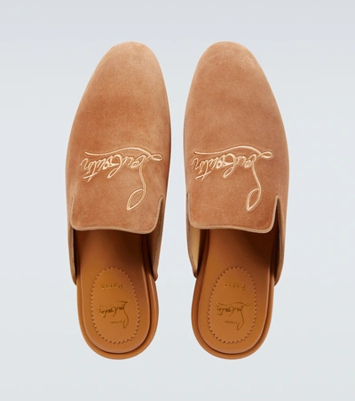 Christian Louboutin Navy Coolito Flat Mules In Brown