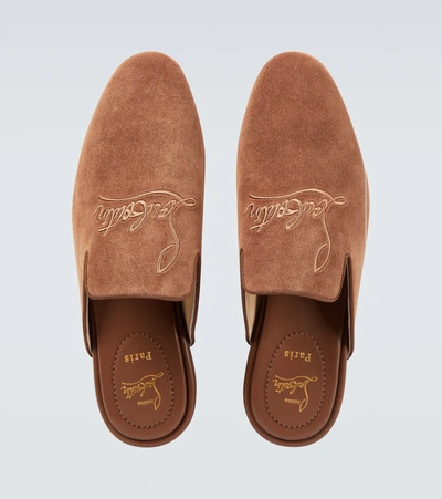 Christian Louboutin Navy Coolito Flat Mules In Nude 6