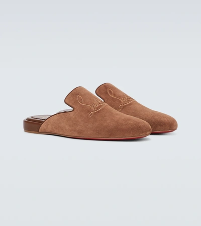 Christian Louboutin Navy Coolito Flat Mules In Nude 6