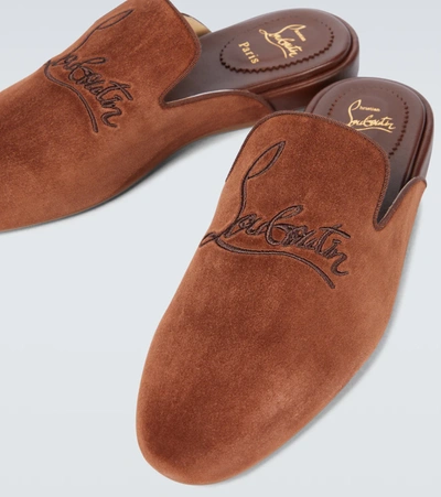 Christian Louboutin Navy Coolito Flat Mules In Brown