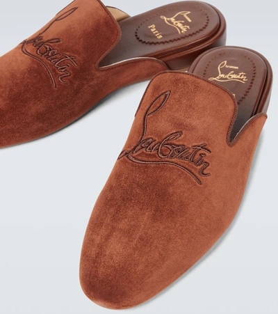 Christian Louboutin Navy Coolito Flat Mules In Brown