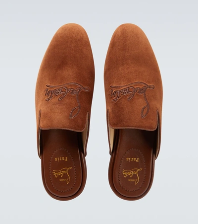 Christian Louboutin Navy Coolito Flat Mules In Brown
