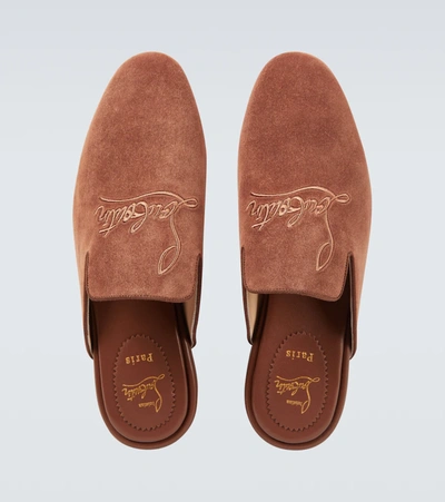 Christian Louboutin Navy Coolito Flat Mules In Brown