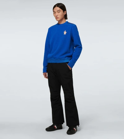 Shop Moncler Fleece Logo Sweatshirt In Blue