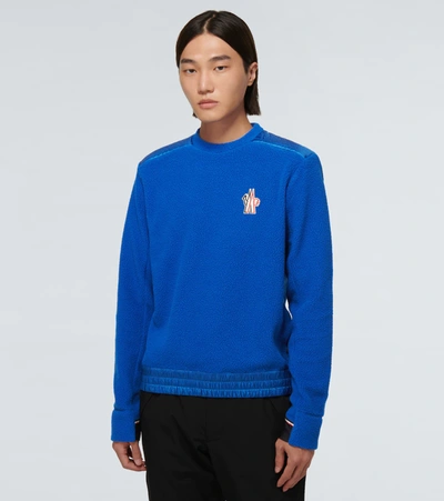 Shop Moncler Fleece Logo Sweatshirt In Blue