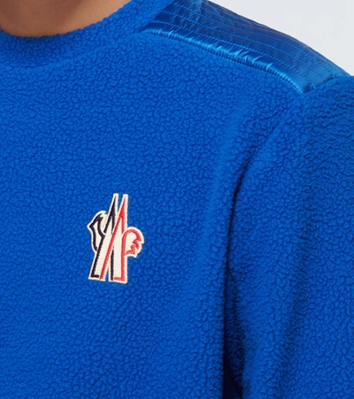 Shop Moncler Fleece Logo Sweatshirt In Blue