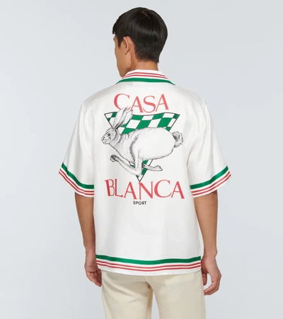 Shop Casablanca Printed Short-sleeved Silk Shirt In White
