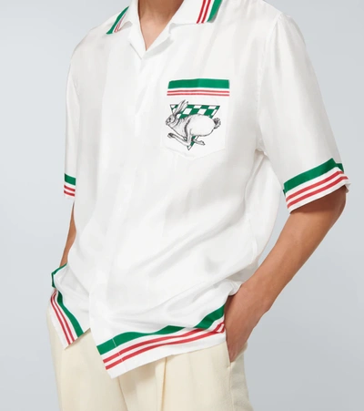 Shop Casablanca Printed Short-sleeved Silk Shirt In White