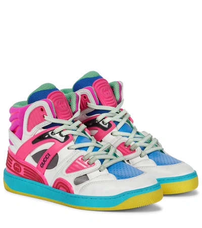 Shop Gucci Basket Faux Leather Sneakers In Multicoloured