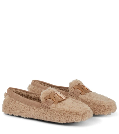 Tod's Brown Gommino Shearling Loafers - Women's - Lamb Fur/rubber In Beige