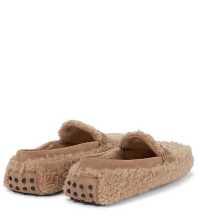 Shop Tod's Shearling Loafers In Beige
