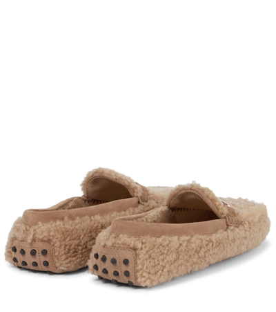 Tod's Brown Gommino Shearling Loafers - Women's - Lamb Fur/rubber In Beige