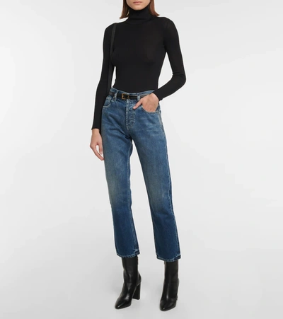 Saint Laurent Sustainable Wool Sweater With Embroidered Monogram In Black