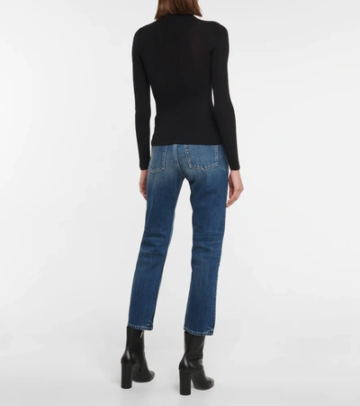Saint Laurent Sustainable Wool Sweater With Embroidered Monogram In Black